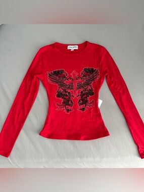 Graphic Long Sleeve Tee Sz M Grunge Y2K Celestial Gothic Whimsigoth New McBling